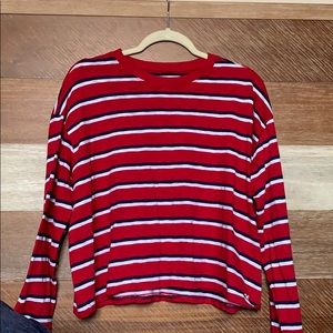 Red Holister blue and white striped boyfriend tee